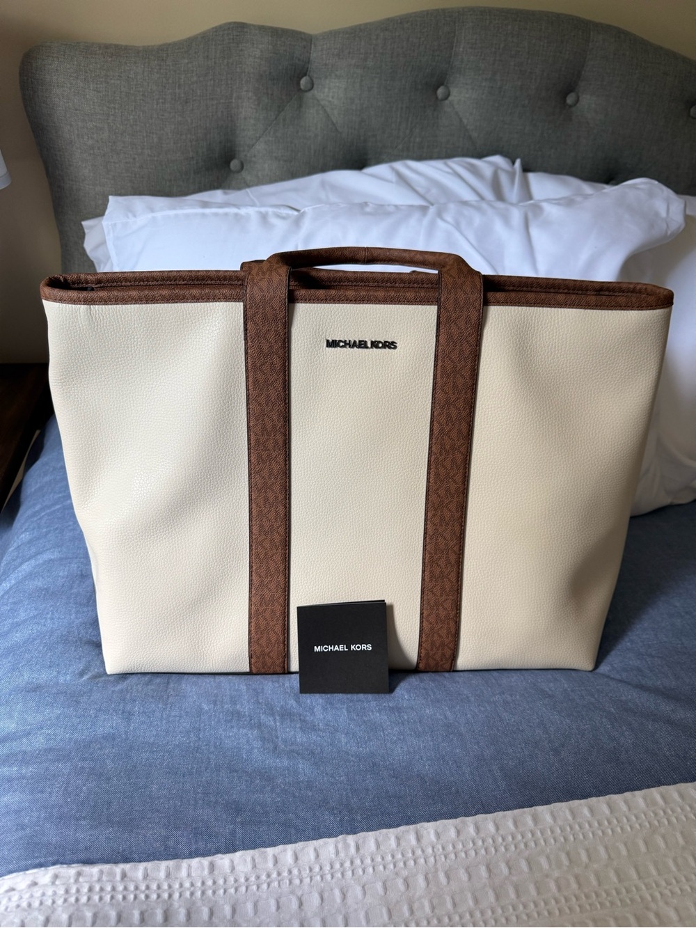 Michael Kors Cream Tote with Brown Trim